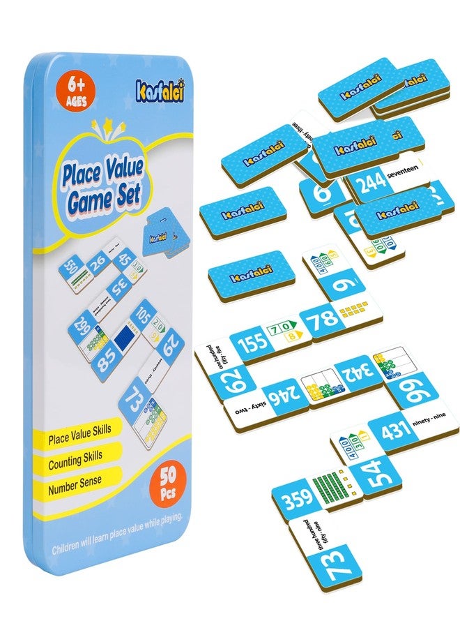 Kasfalci Place Value Dominoes Set,Math Manipulatives Games for Kids,Counting Toys,Learning Games,Preschool Learning Activities,Homeschool Supplies,Kindergarten Classroom Must Haves,1st 2nd 3rd Grade - Image 1